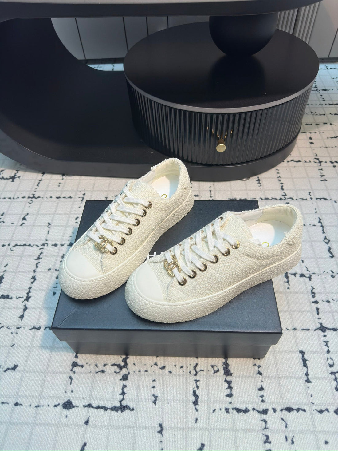 CC Low Sneaker 30mm White Tweed Fabric