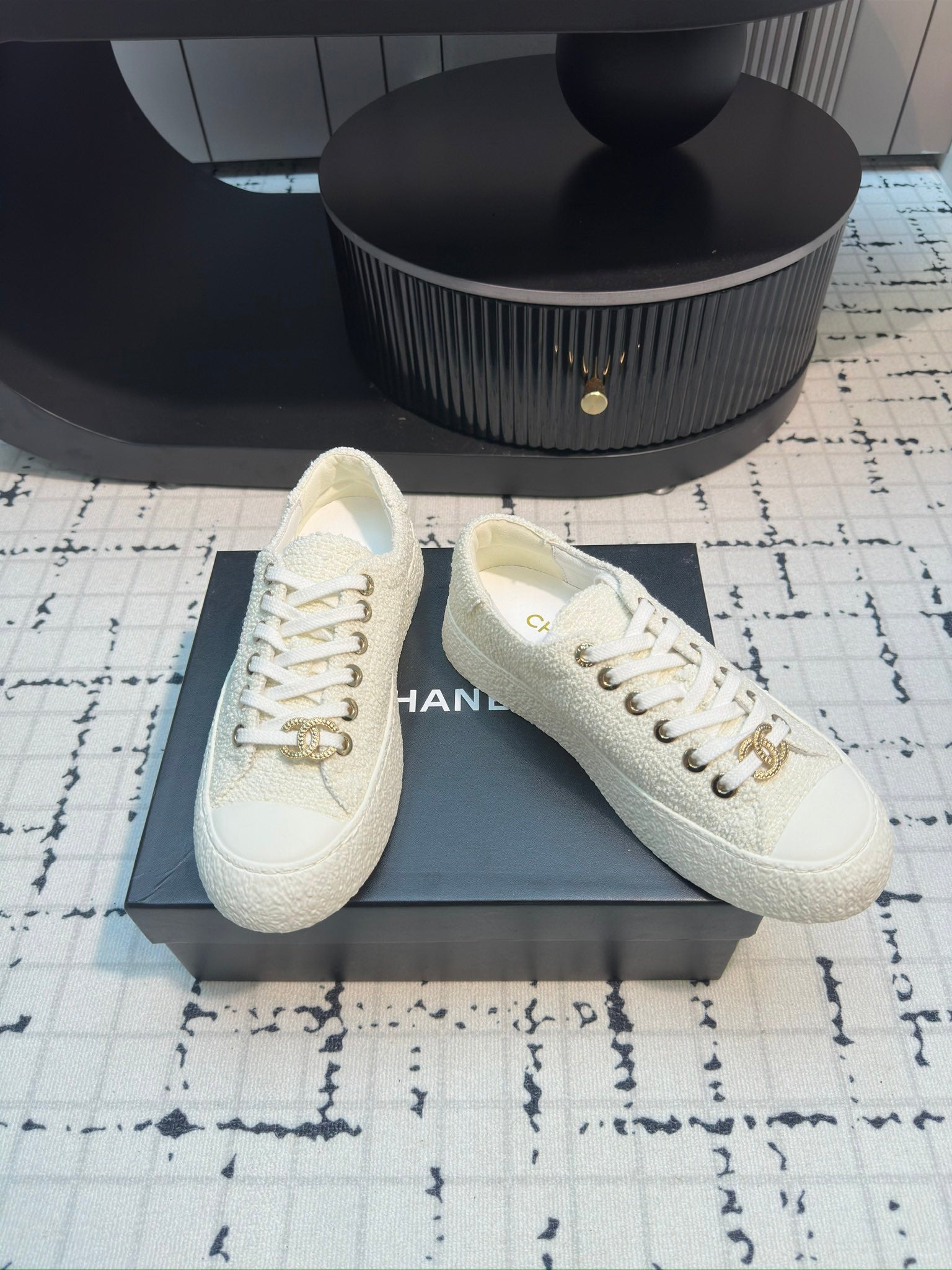 CC Low Sneaker 30mm White Tweed Fabric