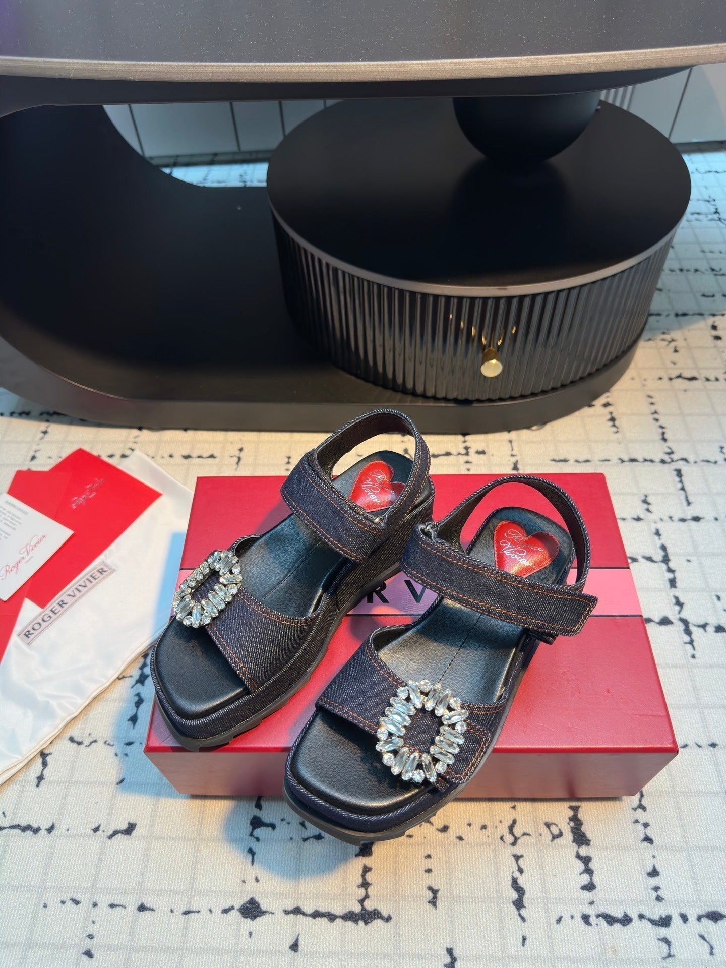 Viv Denim Sandals Blue Matte Leather 316936