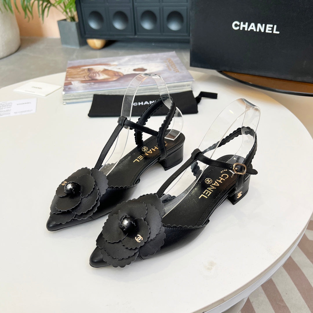 CC Pointed Toe Sandals Black Lambskin