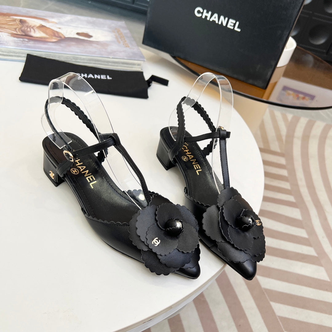CC Pointed Toe Sandals Black Lambskin