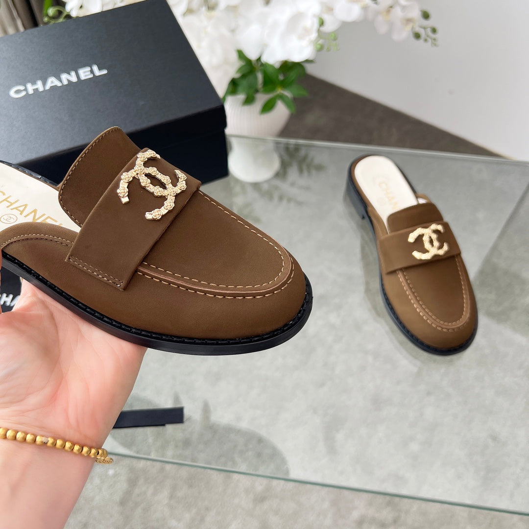 CC 25 Mule Dark Brown Calfskin Gold Double C