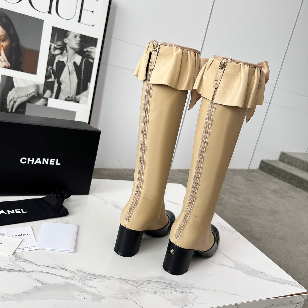 CC 25 high boots beige black sheepskin 459456