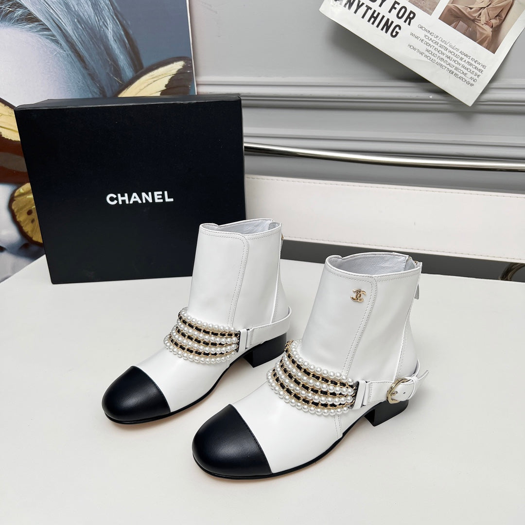 CC 25 latest low-top boots pearl white black sheepskin 459471