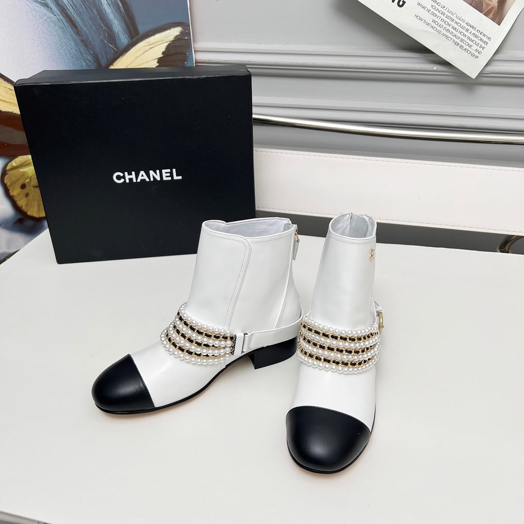 CC 25 latest low-top boots pearl white black sheepskin 459471