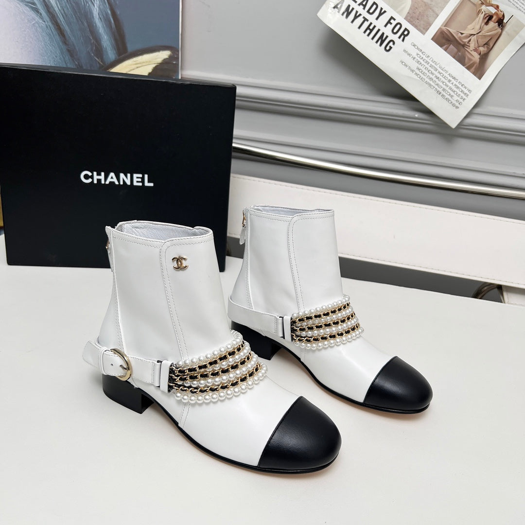 CC 25 latest low-top boots pearl white black sheepskin 459471