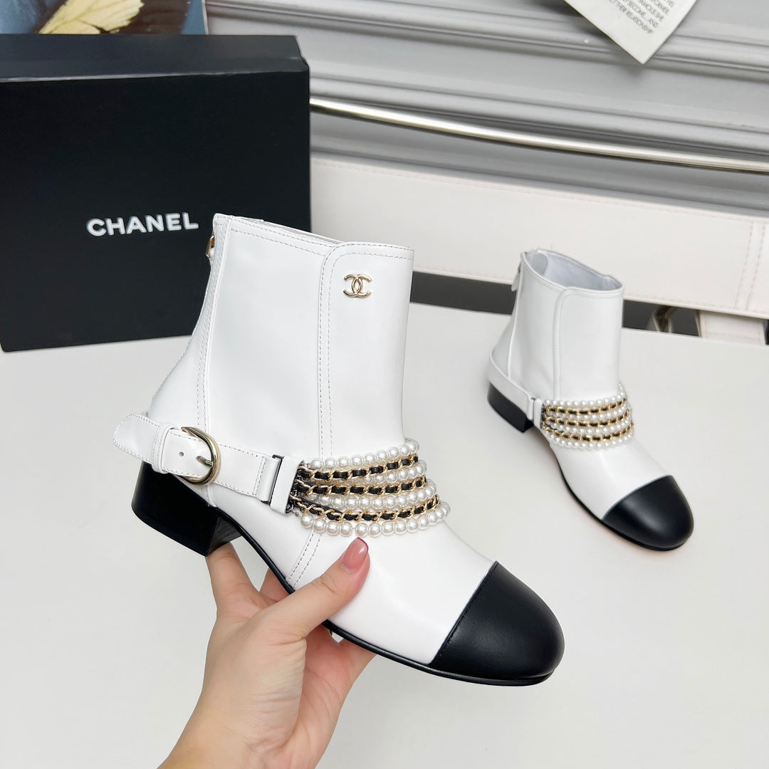 CC 25 latest low-top boots pearl white black sheepskin 459471