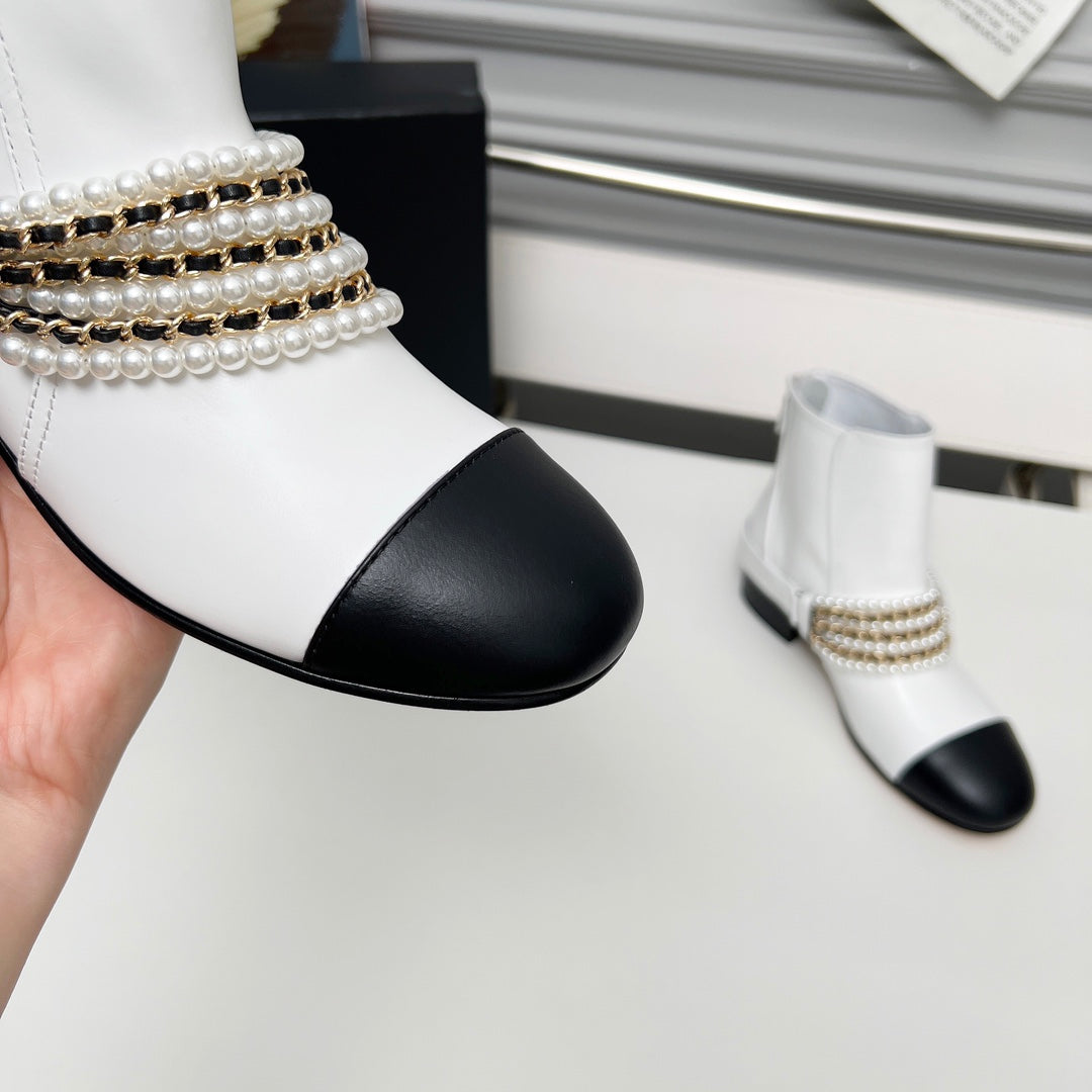 CC 25 latest low-top boots pearl white black sheepskin 459471