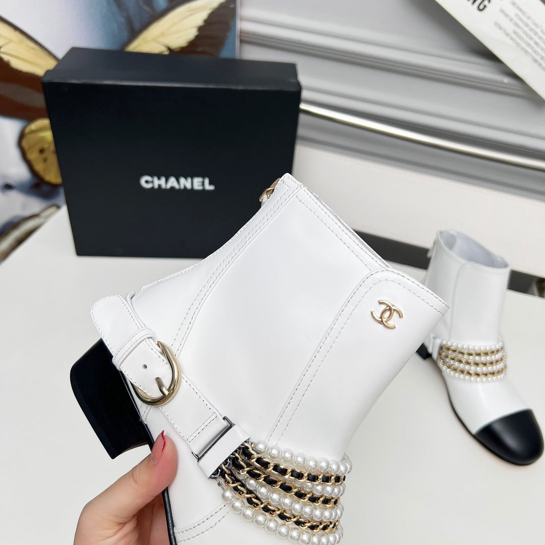 CC 25 latest low-top boots pearl white black sheepskin 459471