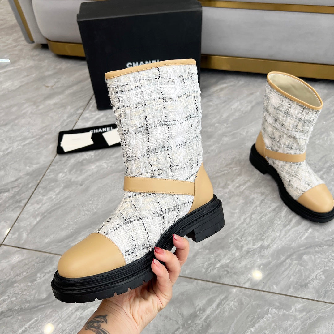 CC 25 ankle boots beige white tweed mix sheepskin 459498