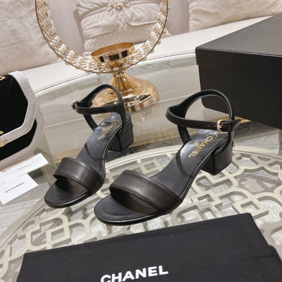 CC 25C 5CM Mid Heed Sandals Black Italian Leather 213315