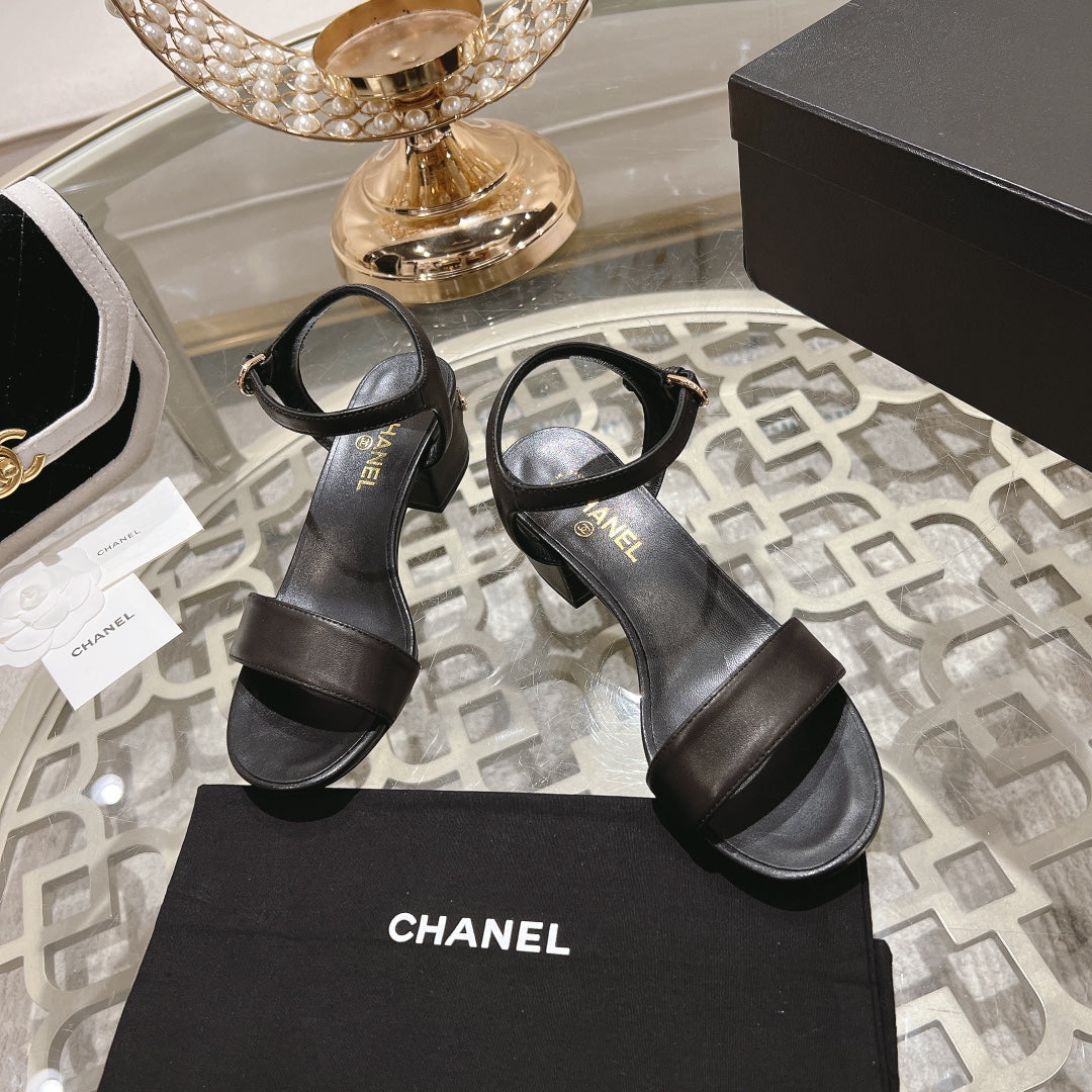 CC 25C 5CM Mid Heed Sandals Black Italian Leather 213315