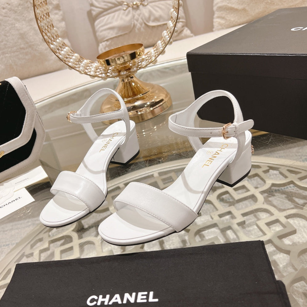 CC 25C 5CM Mid Heed Sandals White Italian Leather 213316