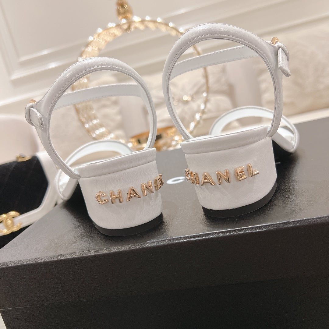 CC 25C 5CM Mid Heed Sandals White Italian Leather 213316