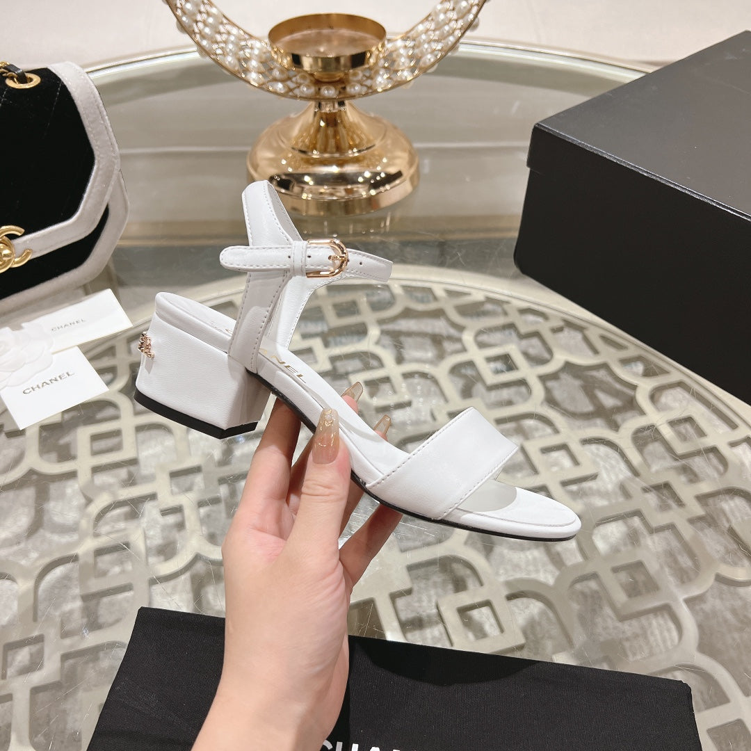 CC 25C 5CM Mid Heed Sandals White Italian Leather 213316