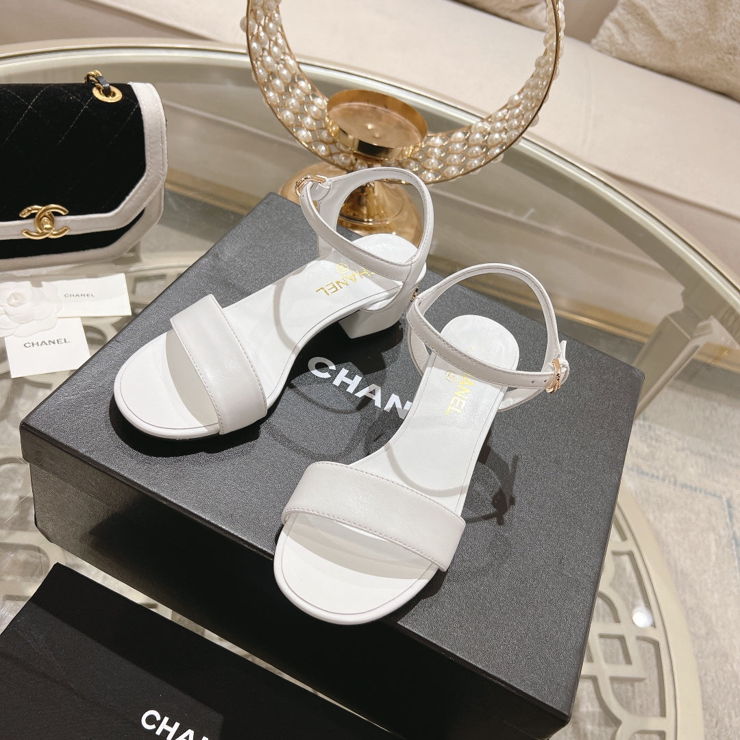 CC 25C 5CM Mid Heed Sandals White Italian Leather 213316