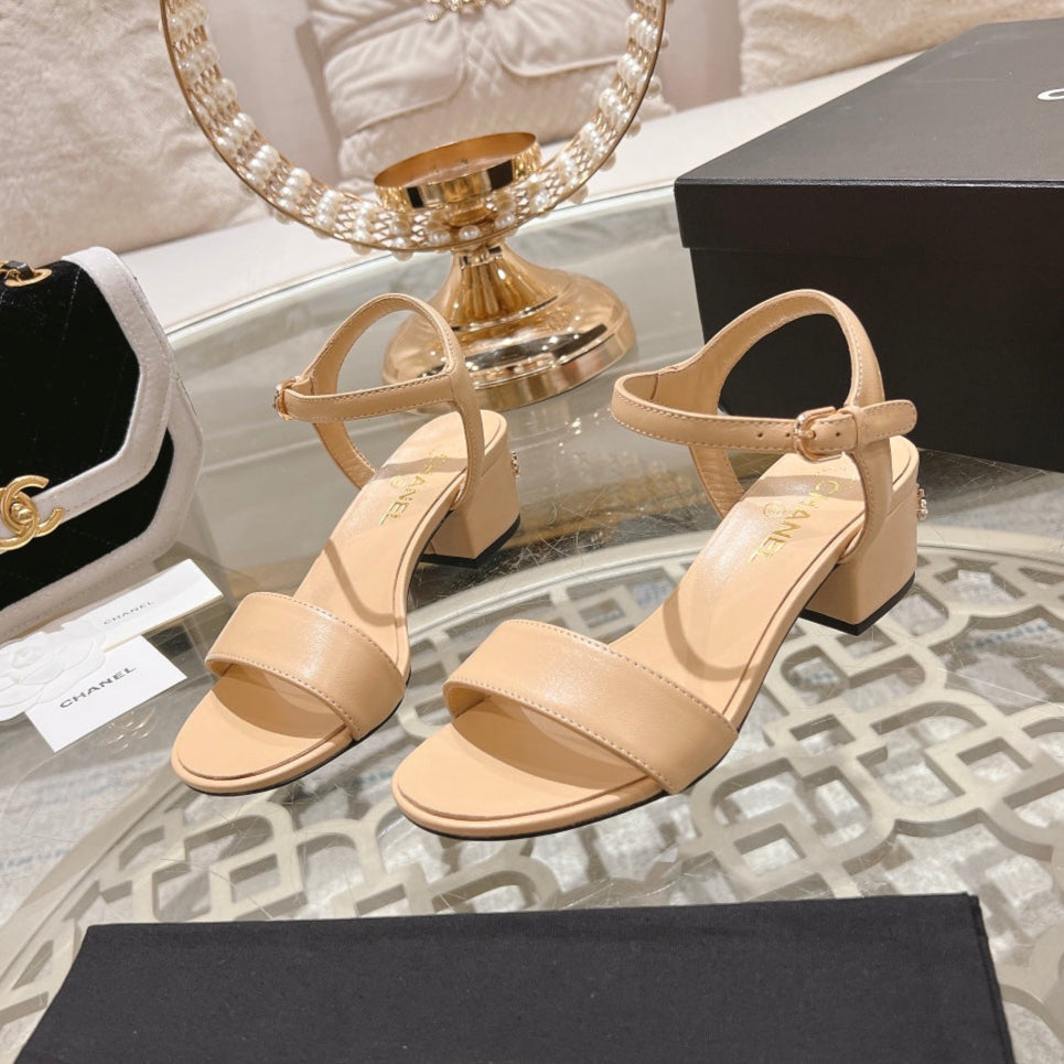 CC 25C 5CM Mid Heed Sandals Cream Italian Leather 213317