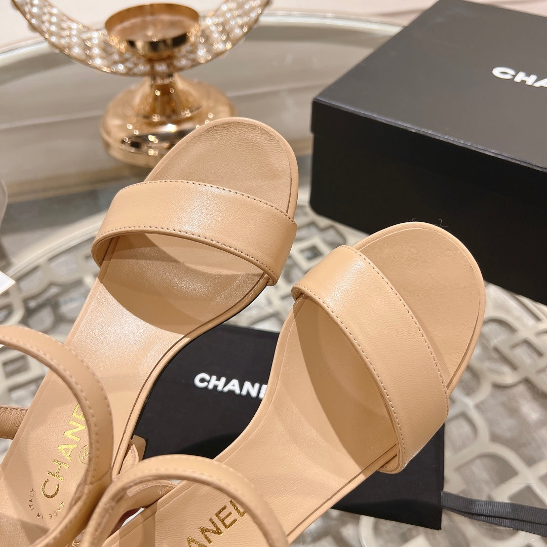 CC 25C 5CM Mid Heed Sandals Cream Italian Leather 213317