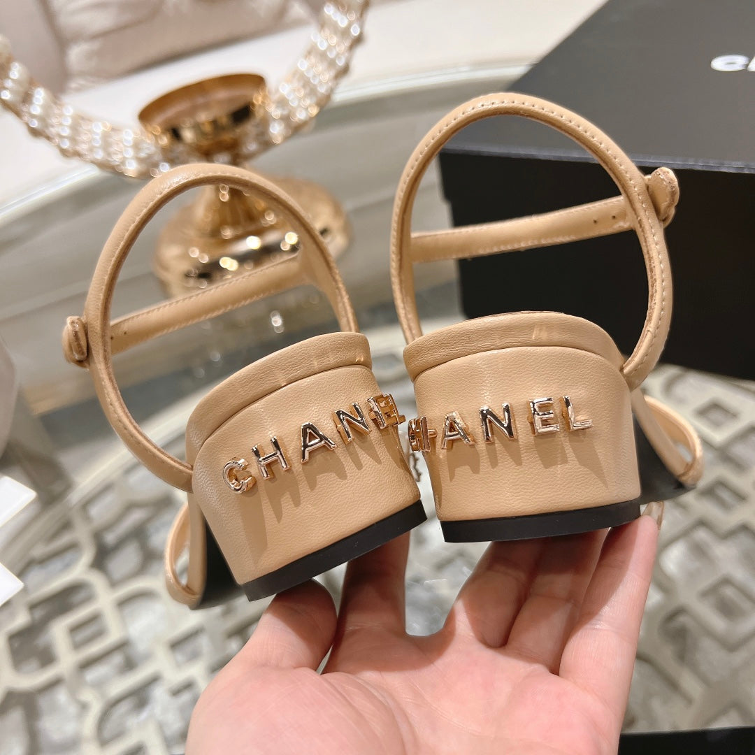 CC 25C 5CM Mid Heed Sandals Cream Italian Leather 213317