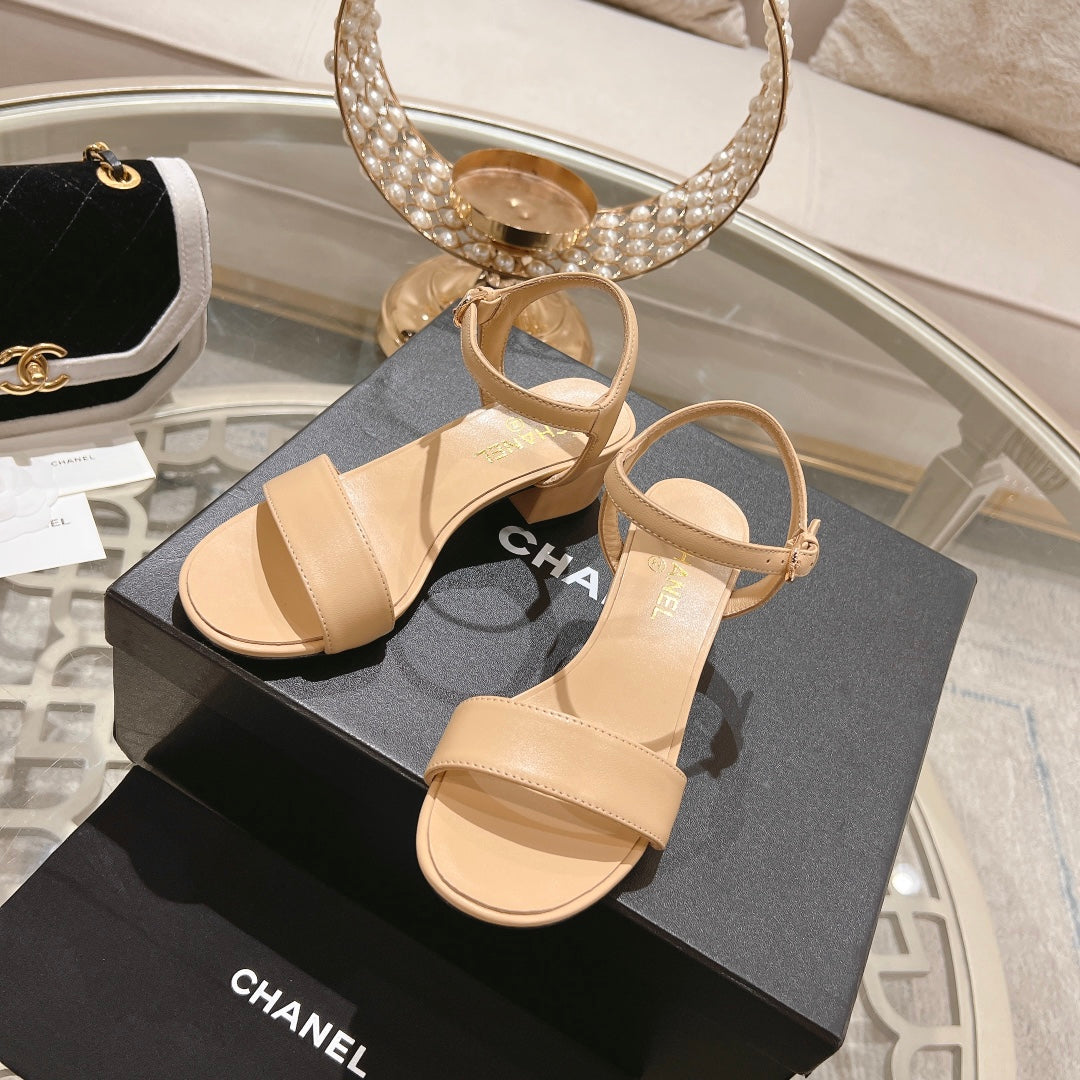CC 25C 5CM Mid Heed Sandals Cream Italian Leather 213317