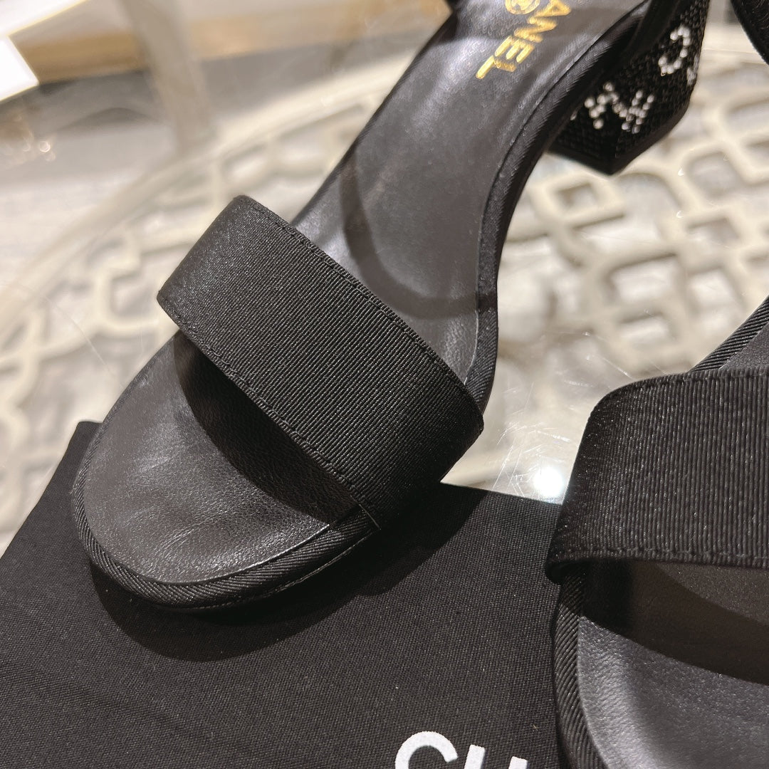 CC 25C 5CM Mid Heed Sandals Black Fabric 213321