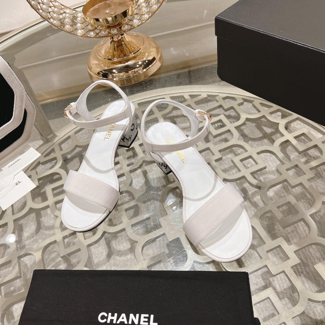 CC 25C 5CM Mid Heed Sandals White Fabric 213323