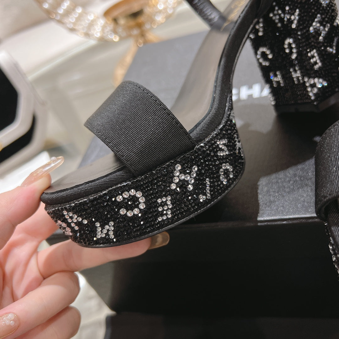 CC 25C 10CM Mid Heed Sandals Black Fabric 213324