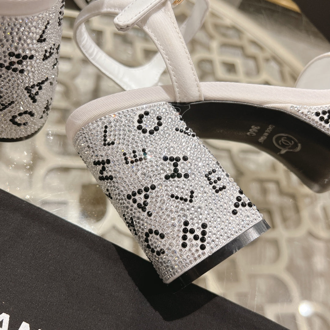 CC 25C 10CM Mid Heed Sandals White Fabric 213325