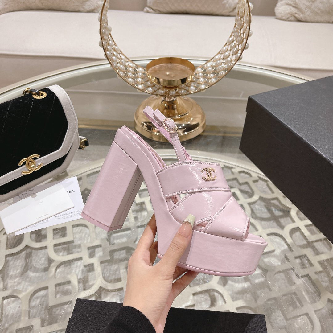 sandals pink patent crumpled lambskin