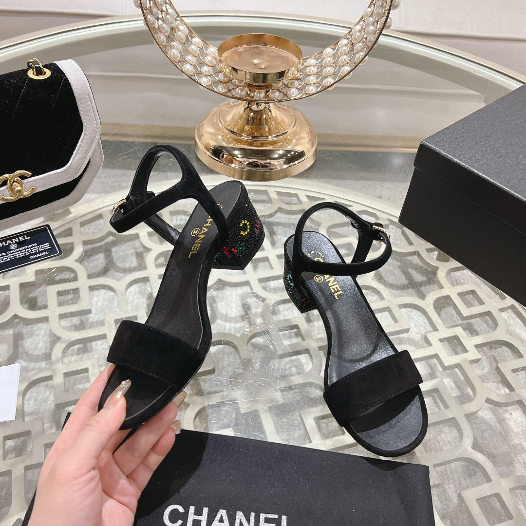 CC 25C 5CM Mid Heed Sandals Black Suede 213327