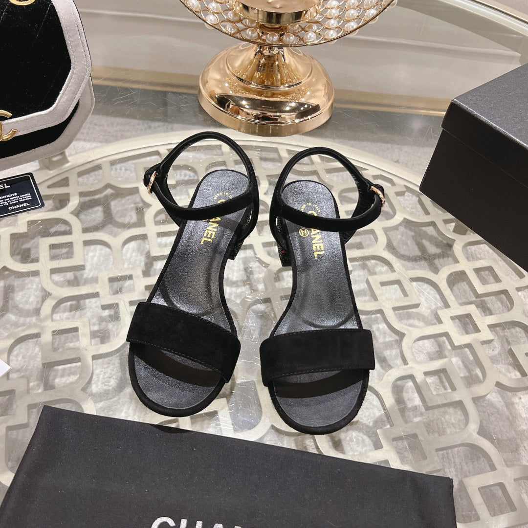 CC 25C 5CM Mid Heed Sandals Black Suede 213327