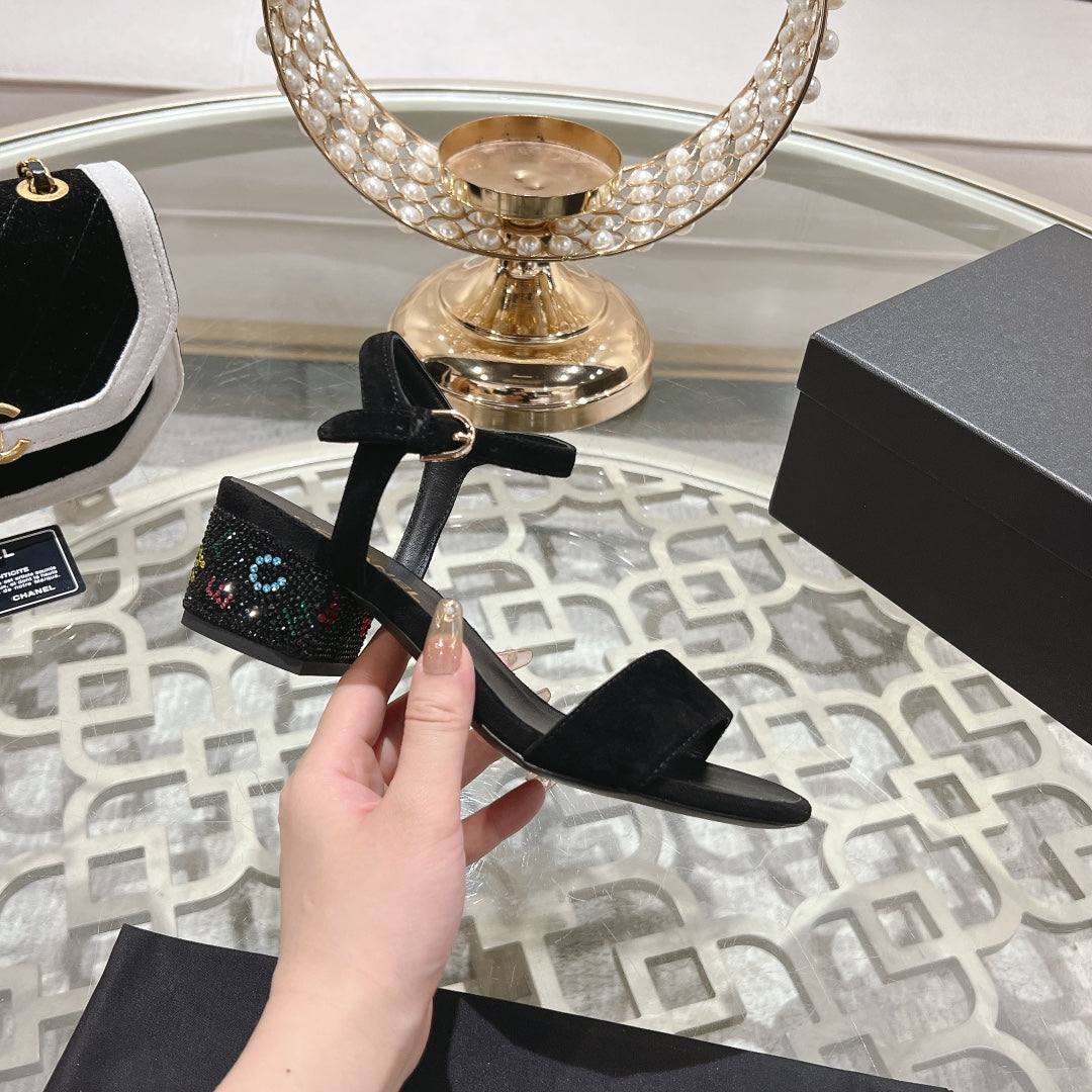 CC 25C 5CM Mid Heed Sandals Black Suede 213327