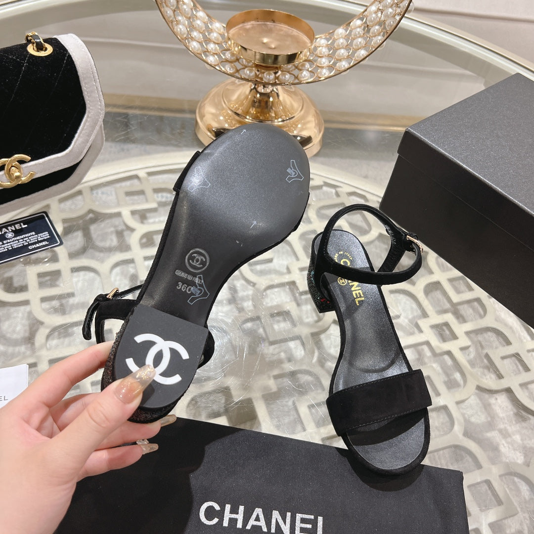 CC 25C 5CM Mid Heed Sandals Black Suede 213327