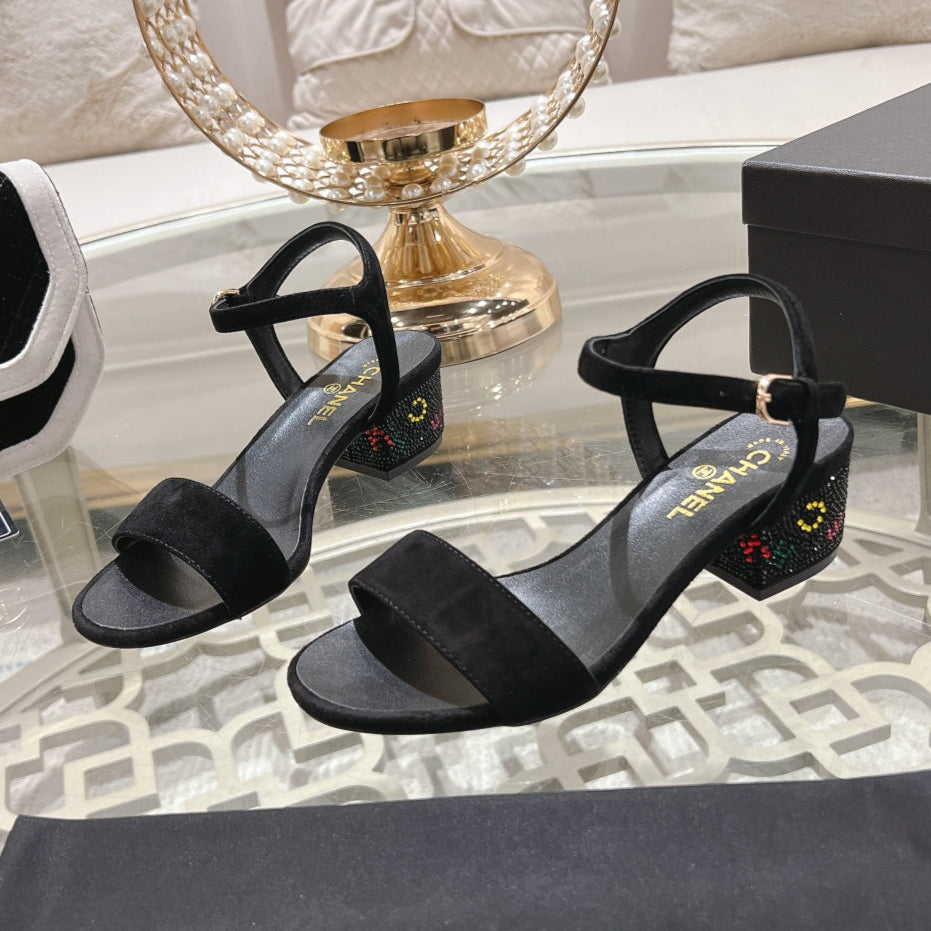 CC 25C 5CM Mid Heed Sandals Black Suede 213327