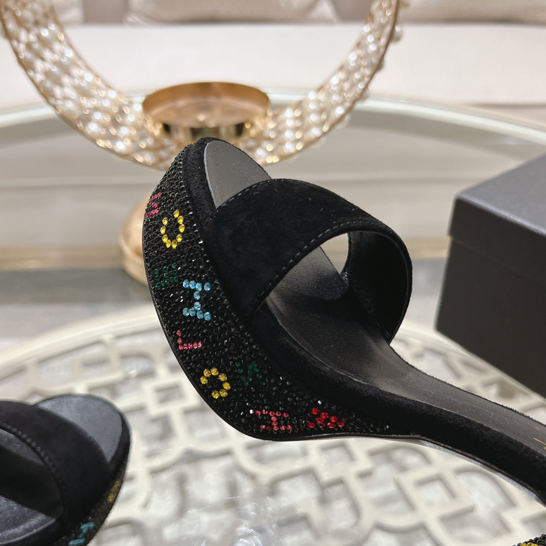 CC 25C 10CM Mid Heed Sandals Black Suede 213328