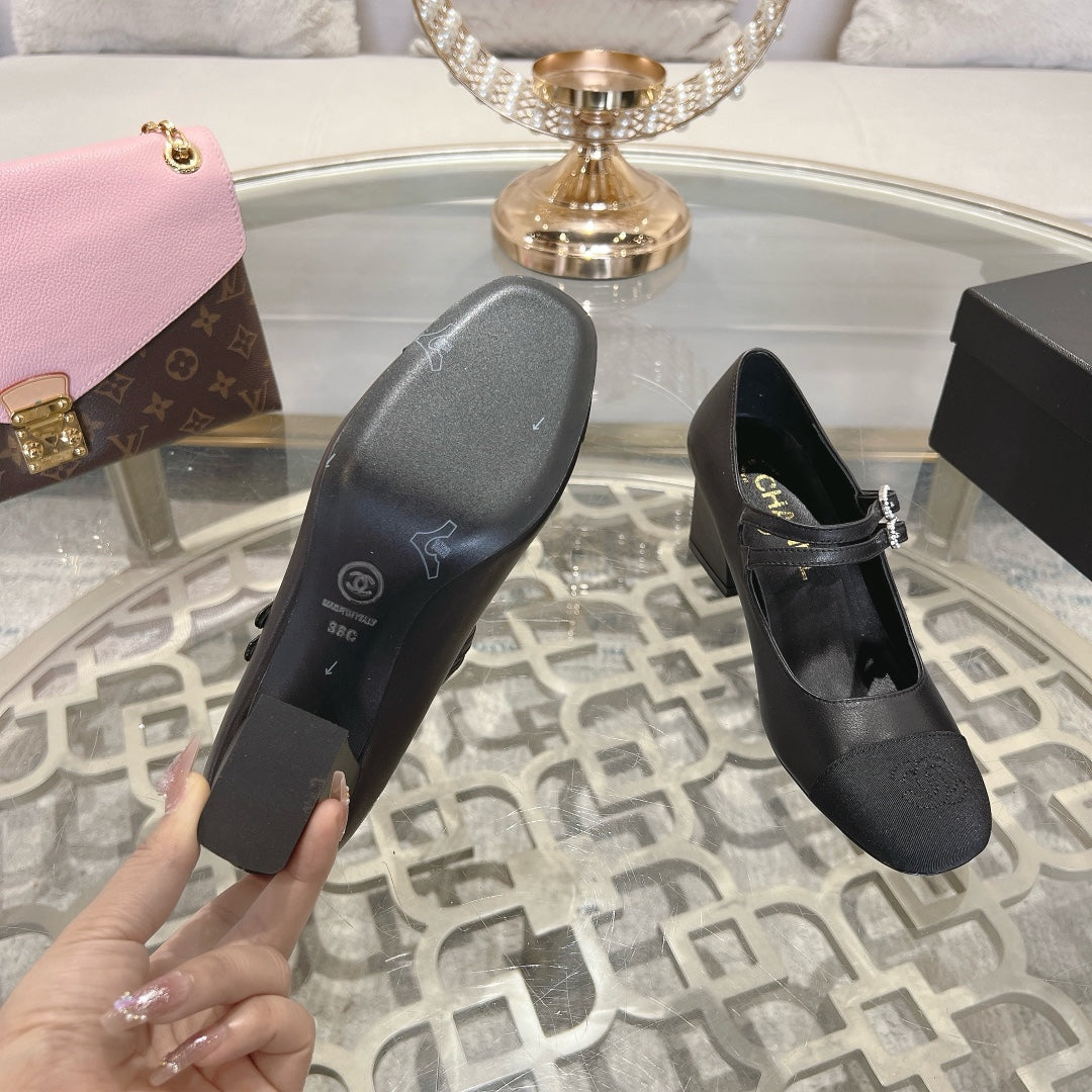 mary janes 60 double buckle black calfskin grosgrain