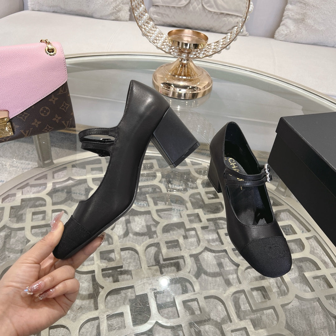 mary janes 60 double buckle black calfskin grosgrain