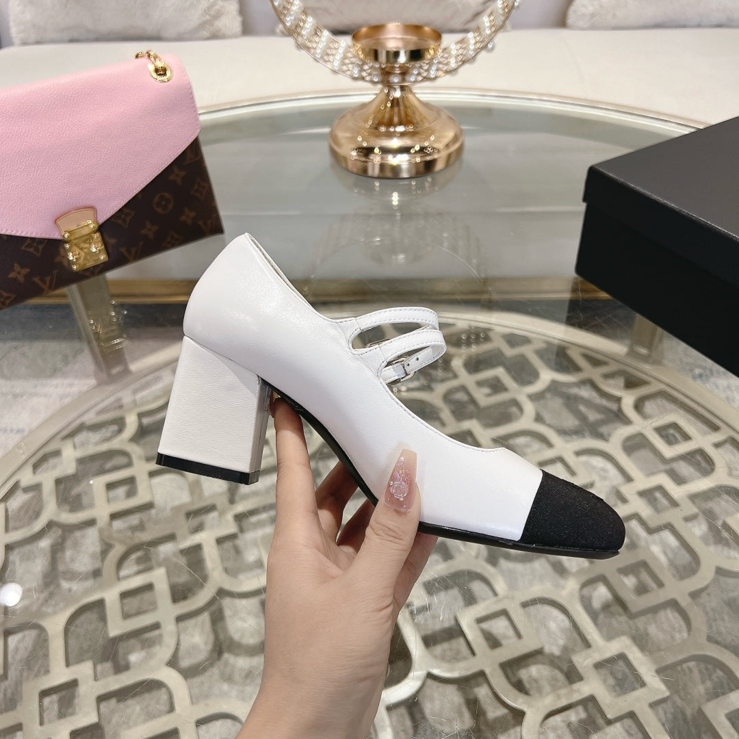 mary janes 60 double buckle white calfskin black grosgrain