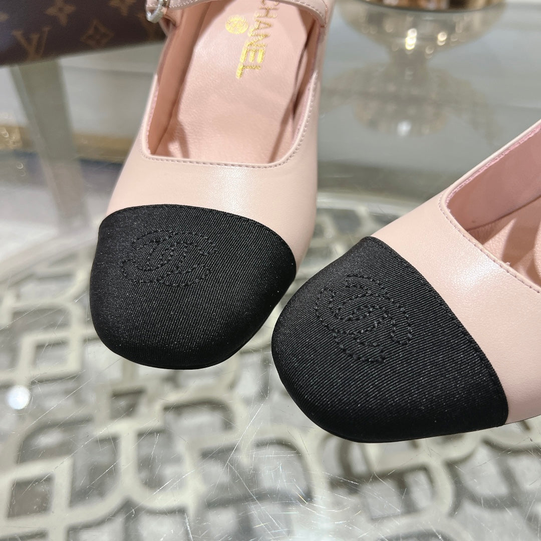 mary janes 60 double buckle light pink calfskin black grosgrain