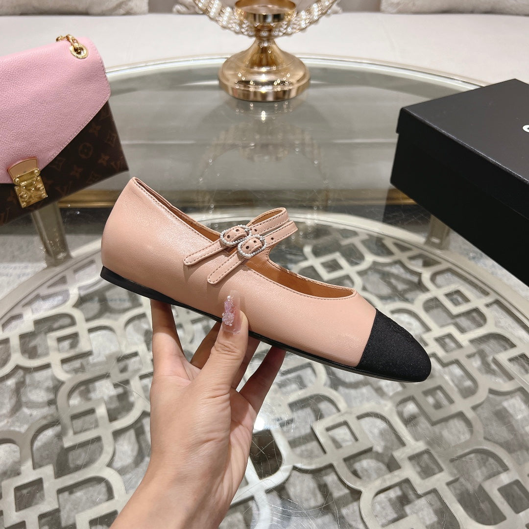 mary janes double buckle beige calfskin black grosgrain