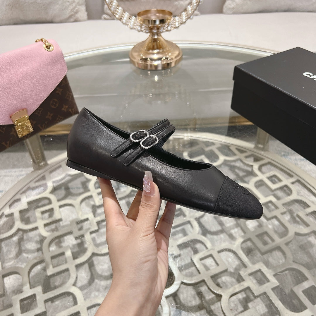 mary janes double buckle black calfskin grosgrain