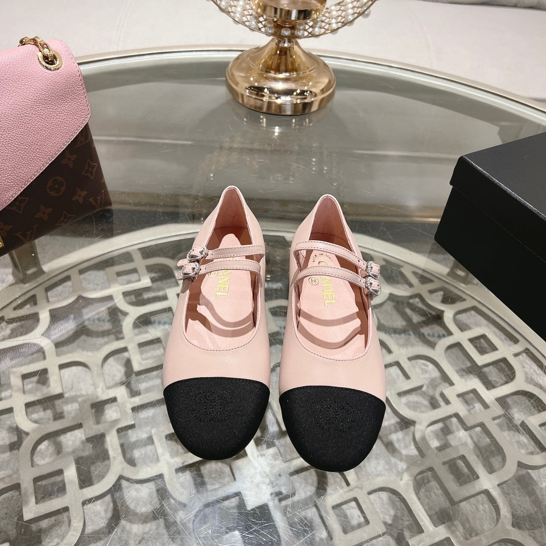 mary janes double buckle light pink calfskin black grosgrain