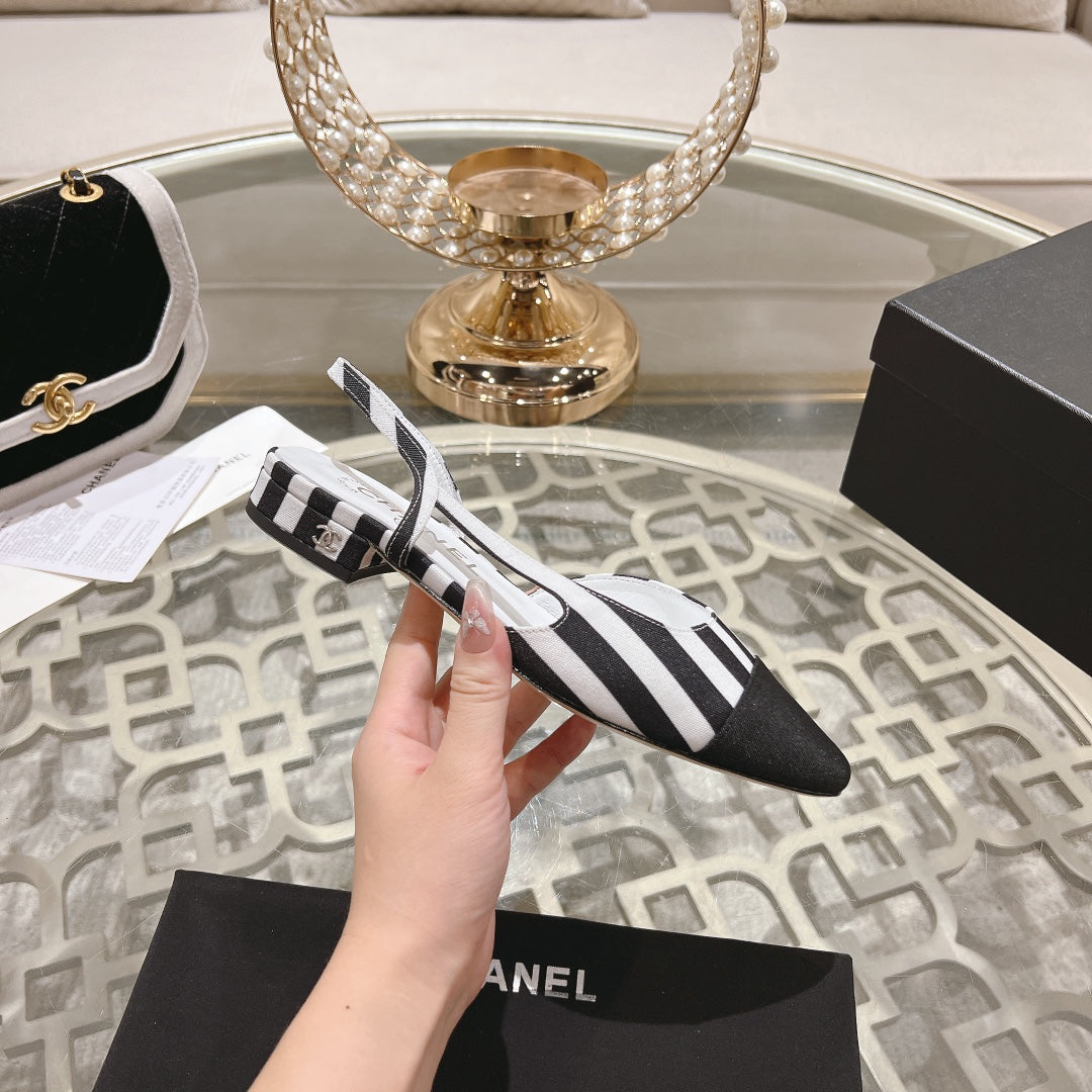 CC SLINGBACK IN WHITE MIX BLACK FABRIC