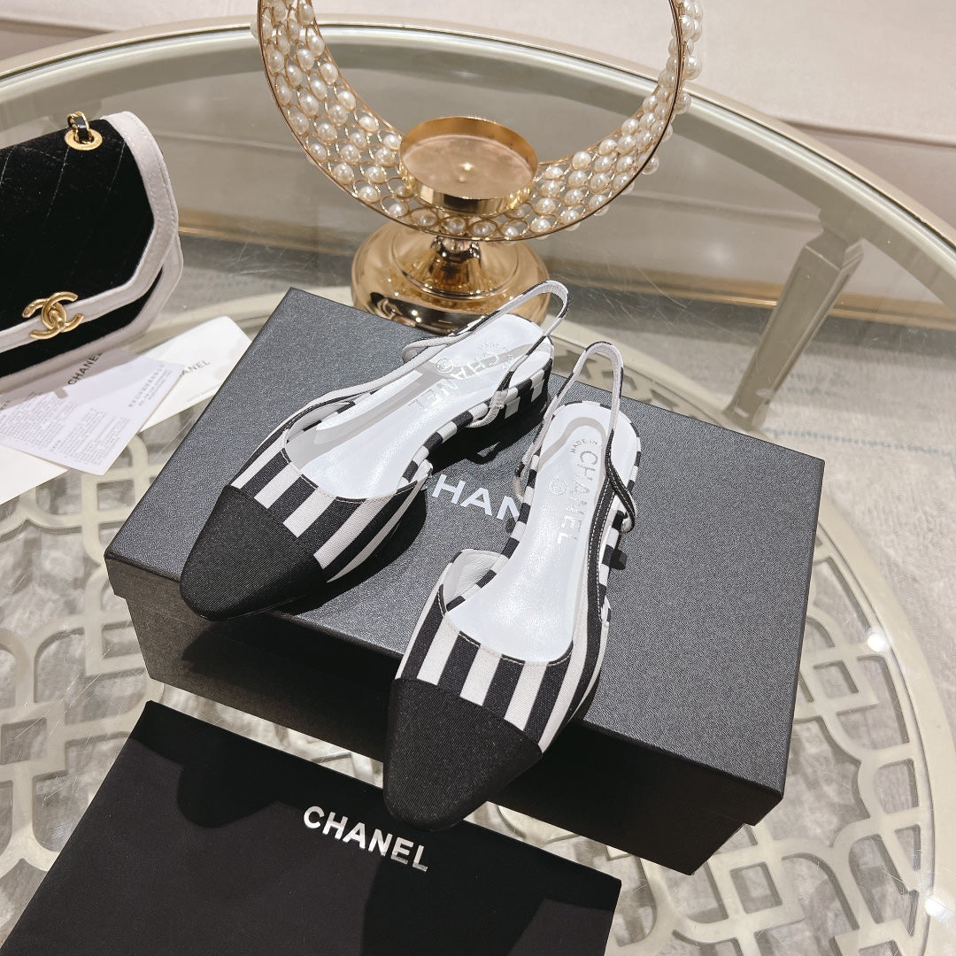 CC SLINGBACK IN WHITE MIX BLACK FABRIC