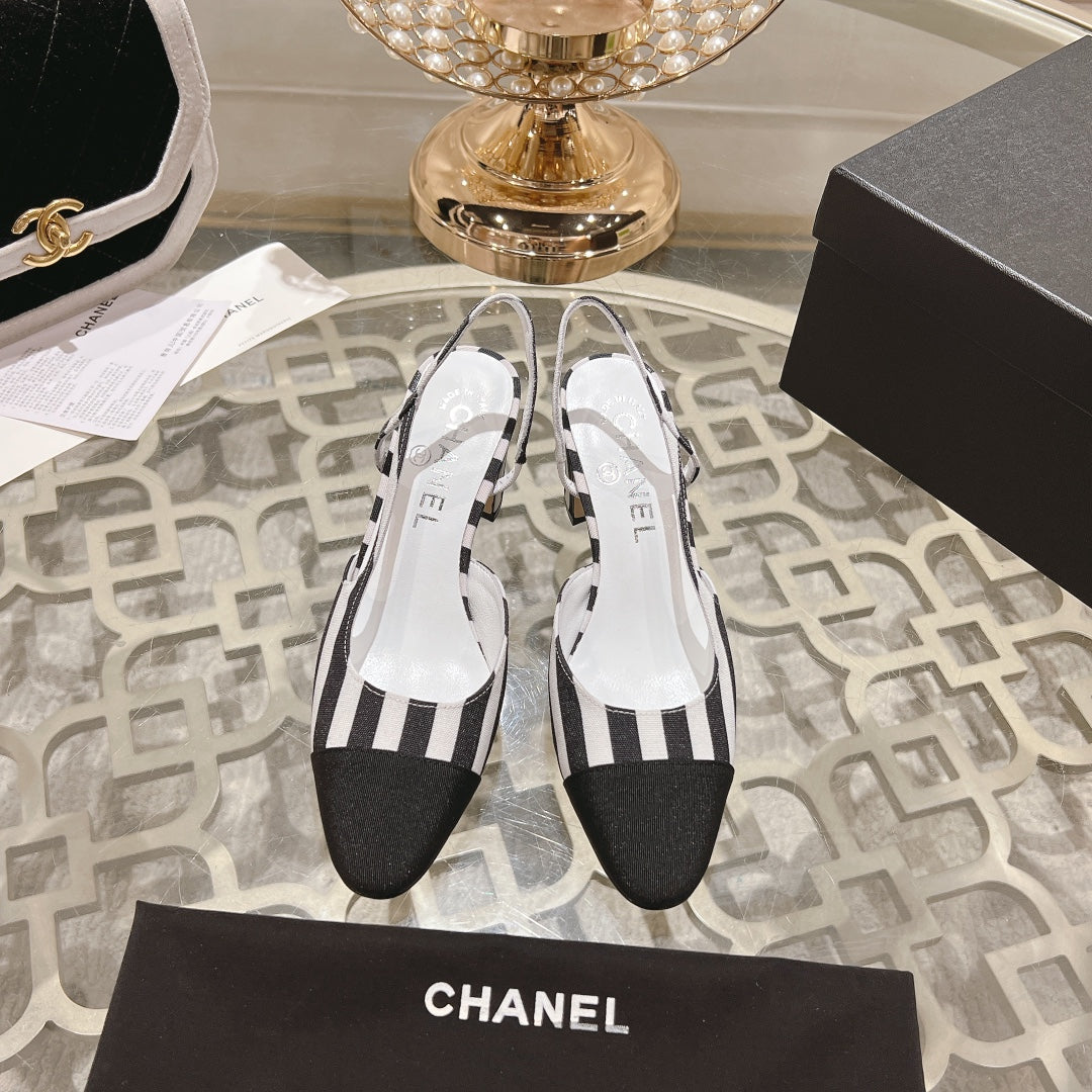 CC HIGH SLINGBACK IN WHITE MIX BLACK FABRIC