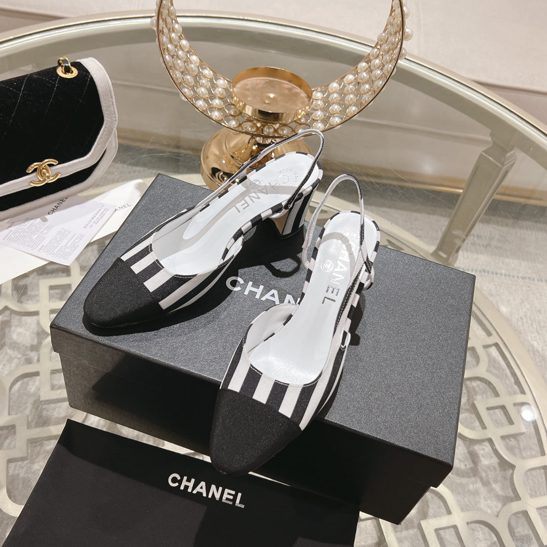 CC HIGH SLINGBACK IN WHITE MIX BLACK FABRIC