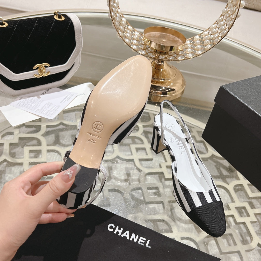 CC HIGH SLINGBACK IN WHITE MIX BLACK FABRIC