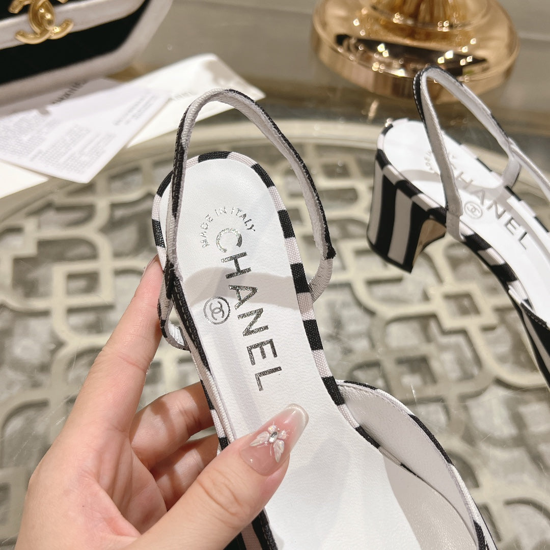 CC HIGH SLINGBACK IN WHITE MIX BLACK FABRIC