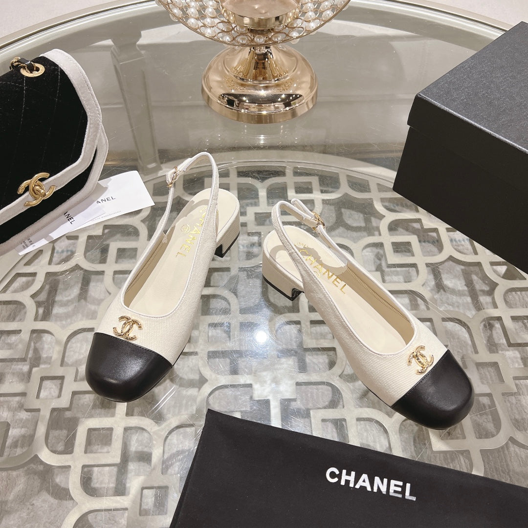 CC Slingbacks 35mm In Ivory White Mix Black Lycra Fabric And Lambskin 943263