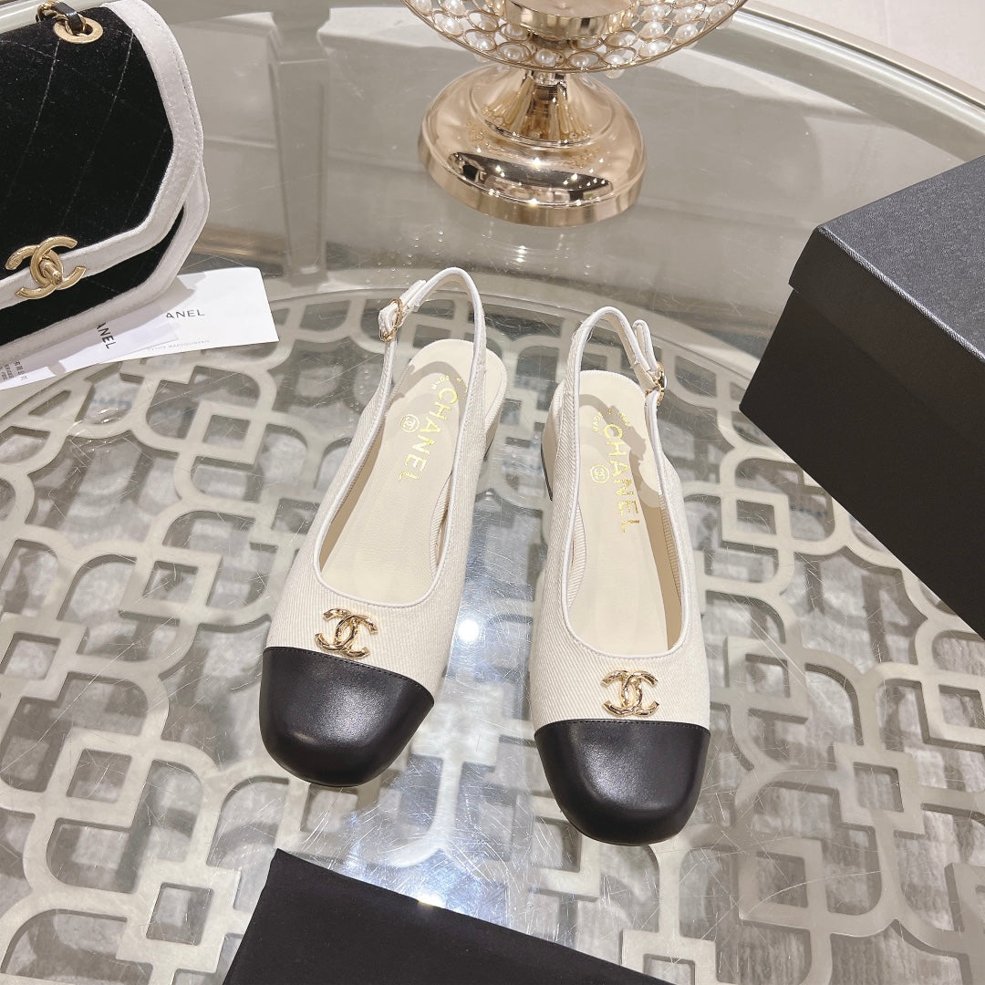 CC Slingbacks 35mm In Ivory White Mix Black Lycra Fabric And Lambskin 943263